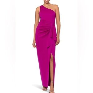 Xscape Fuchsia High-Low Ruffle Evening Gown